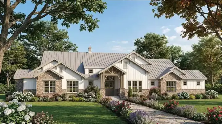Texas Hill Country house plans 42-582 - front exterior, 4,456 sq ft, 4 bed, 4 bath house plans | Monster House Plans