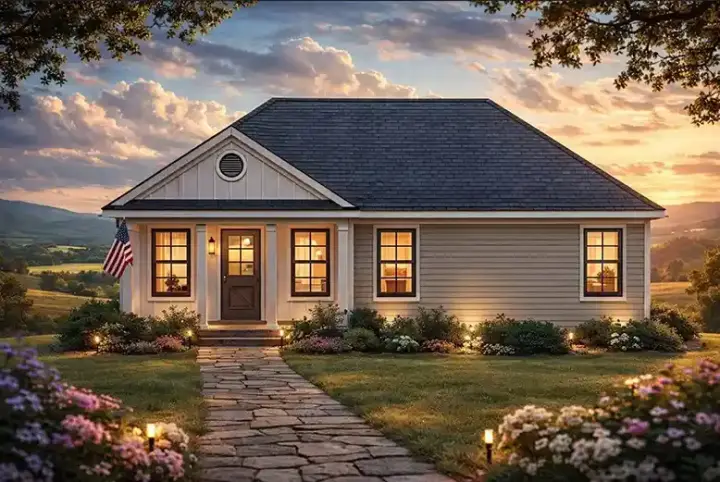 Cottage house plans 42-587 - front exterior, 742 sq ft, 2 bed, 1 bath house plans | Monster House Plans