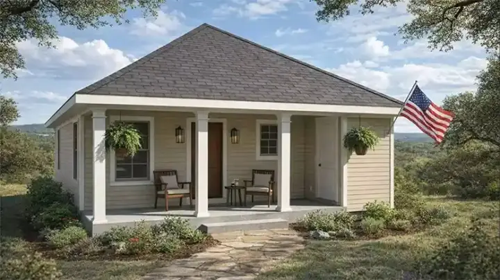 Accessory Dwelling Unit house plans 42-588 - front exterior, 774 sq ft, 2 bed, 1 bath house plans | Monster House Plans