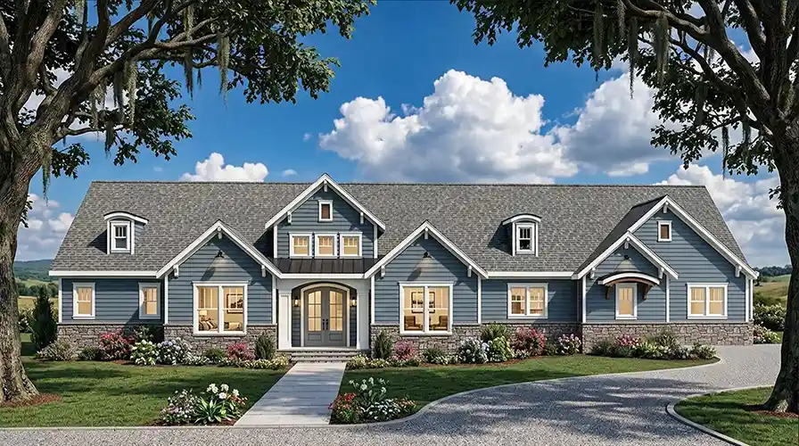 Modern Farmhouse house plans 42-602 - front exterior, 5,667 sq ft, 5 bed, 6 bath house plans | Monster House Plans
