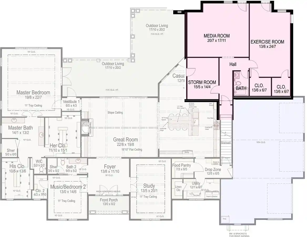 Modern Farmhouse house plans 42-602 - lower floor plan, 5,667 sq ft, 5 bed, 6 bath house plans | Monster House Plans