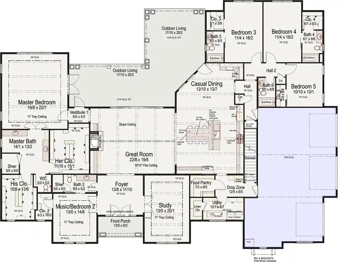 Modern Farmhouse house plans 42-602 - main floor plan, 5,667 sq ft, 5 bed, 6 bath house plans | Monster House Plans