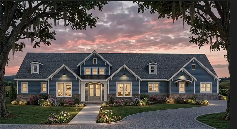 Modern Farmhouse house plans 42-602 - rendering 1, 5,667 sq ft, 5 bed, 6 bath house plans | Monster House Plans