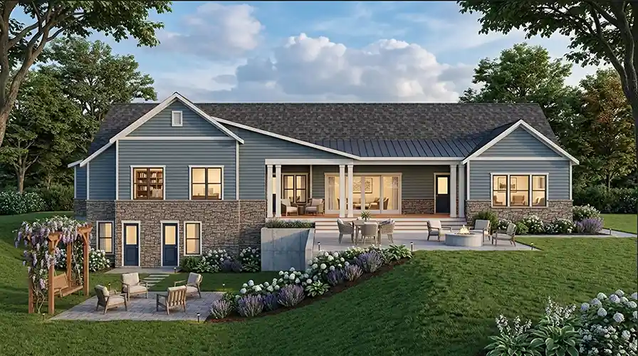 Modern Farmhouse house plans 42-602 - rendering 2, 5,667 sq ft, 5 bed, 6 bath house plans | Monster House Plans