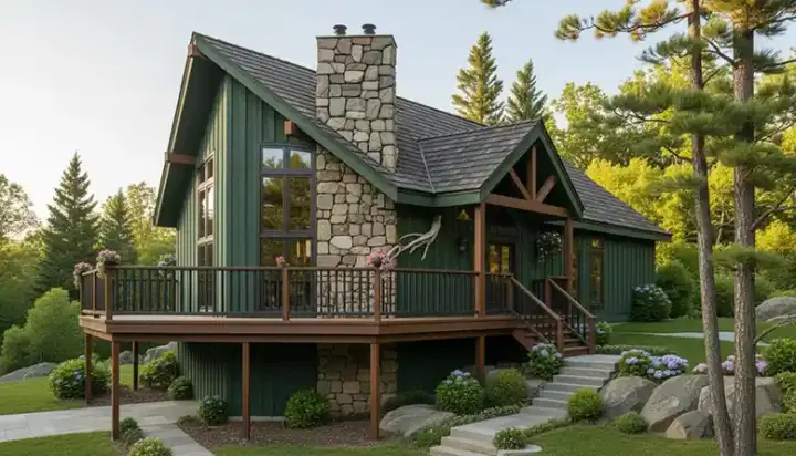 Mountain Rustic house plans 43-104 - front exterior, 1,306 sq ft, 3 bed, 2 bath house plans | Monster House Plans