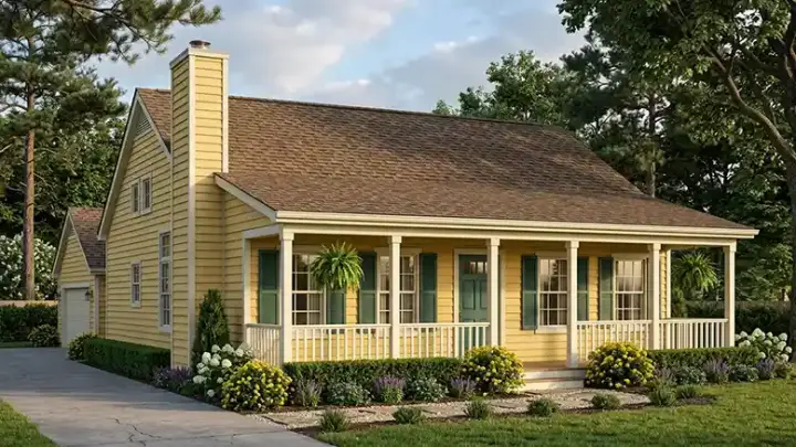 Country house plans 43-106 - front exterior, 1,345 sq ft, 3 bed, 2 bath house plans | Monster House Plans
