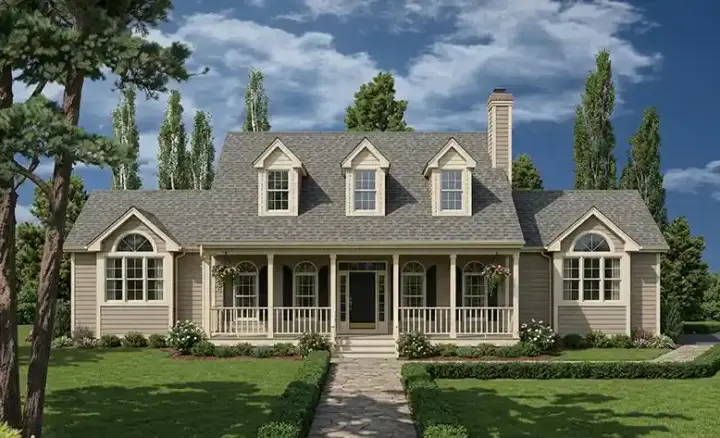 Country house plans 43-125 - front exterior, 1,571 sq ft, 3 bed, 2 bath house plans | Monster House Plans