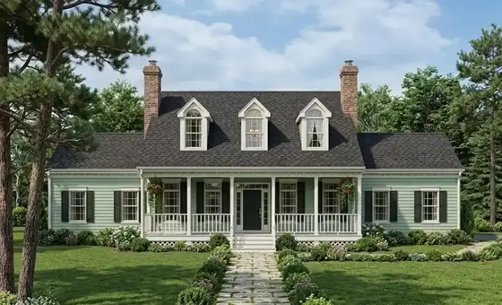 Country house plans 43-160 - front exterior, 2,099 sq ft, 5 bed, 2 bath house plans | Monster House Plans