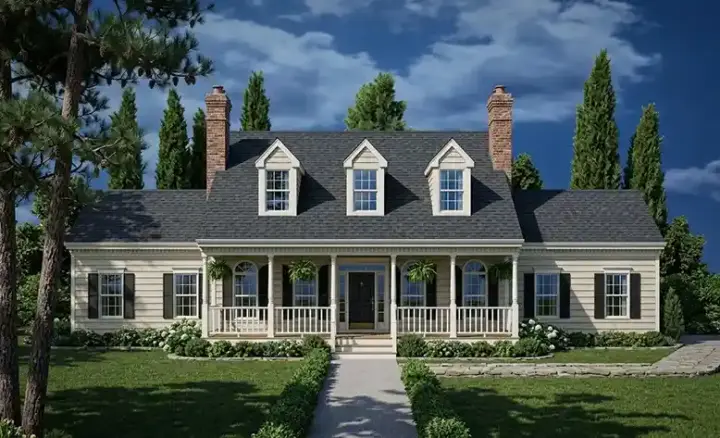 Country house plans 43-202 - front exterior, 2,454 sq ft, 4 bed, 2 bath house plans | Monster House Plans