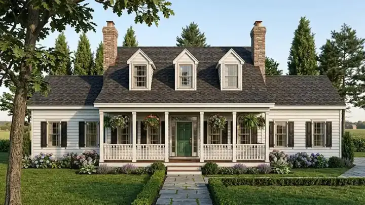 Country house plans 43-204 - front exterior, 2,473 sq ft, 5 bed, 2 bath house plans | Monster House Plans