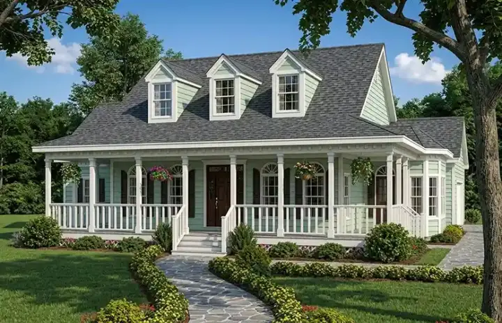 Country house plans 43-209 - front exterior, 2,540 sq ft, 5 bed, 2 bath house plans | Monster House Plans