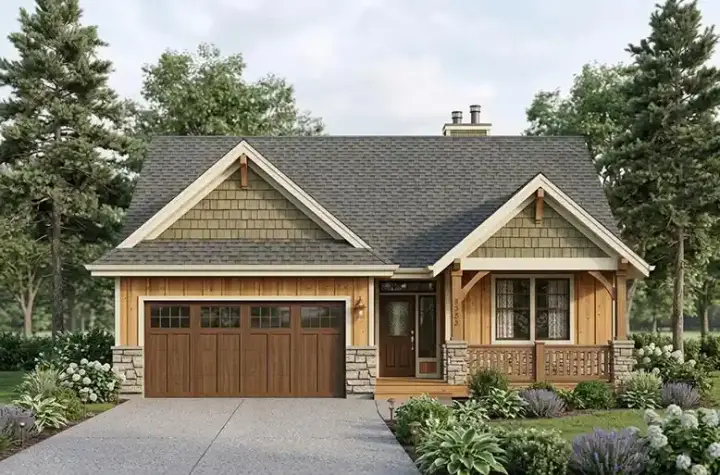 Northwest house plans 44-505 - front exterior, 1,544 sq ft, 3 bed, 2 bath house plans | Monster House Plans