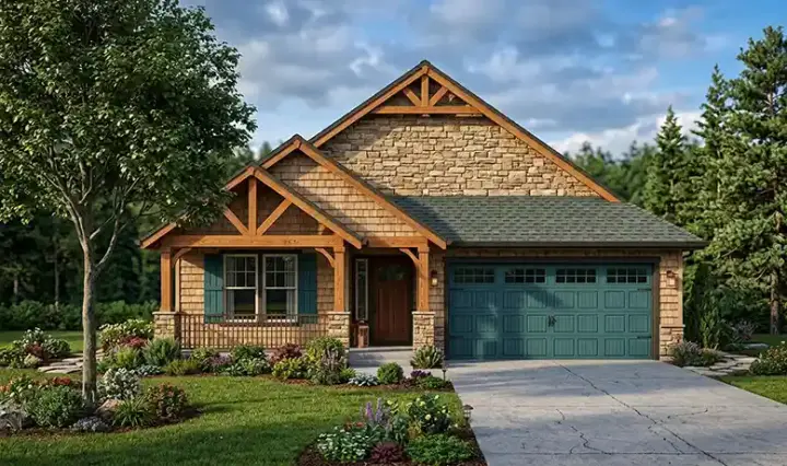 Craftsman house plans 44-519 - front exterior, 1,371 sq ft, 3 bed, 2 bath house plans | Monster House Plans