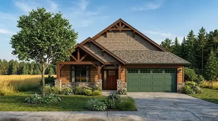 Craftsman house plans 44-520 - front exterior, 1,487 sq ft, 3 bed, 2 bath house plans | Monster House Plans