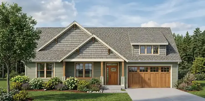 Bungalow house plans 44-522 - front exterior, 1,726 sq ft, 3 bed, 2 bath house plans | Monster House Plans