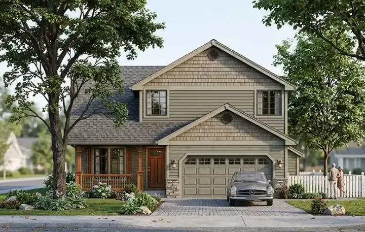 Craftsman house plans 44-536 - front exterior, 1,712 sq ft, 3 bed, 2 bath house plans | Monster House Plans