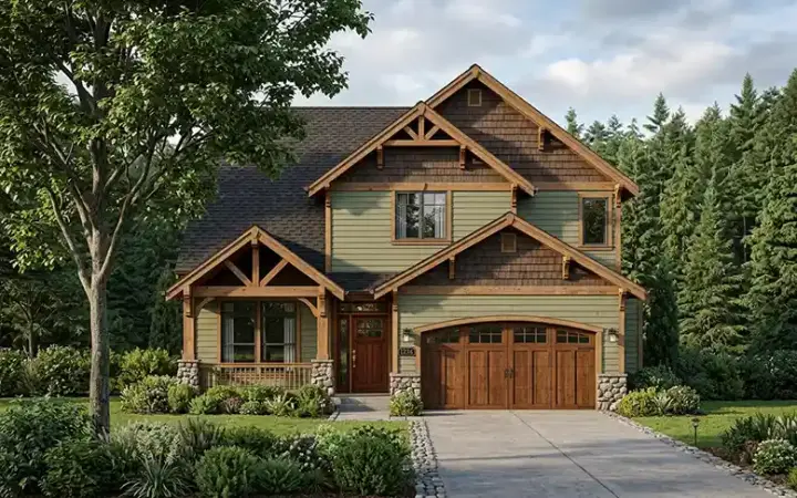 Craftsman house plans 44-537 - front exterior, 1,949 sq ft, 3 bed, 2 bath house plans | Monster House Plans