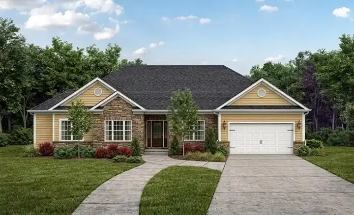 Ranch house plans 45-106 - front exterior, 1,980 sq ft, 3 bed, 2 bath house plans | Monster House Plans
