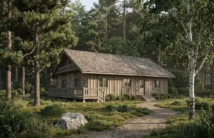Mountain Rustic house plans 46-166 - front exterior, 1,171 sq ft, 3 bed, 2 bath house plans | Monster House Plans
