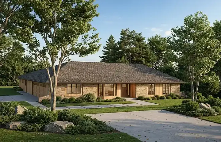 Traditional house plans 46-207 - front exterior, 1,899 sq ft, 3 bed, 2 bath house plans | Monster House Plans