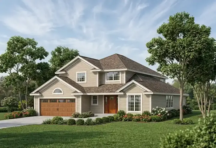 Traditional house plans 46-217 - front exterior, 1,711 sq ft, 3 bed, 2 bath house plans | Monster House Plans