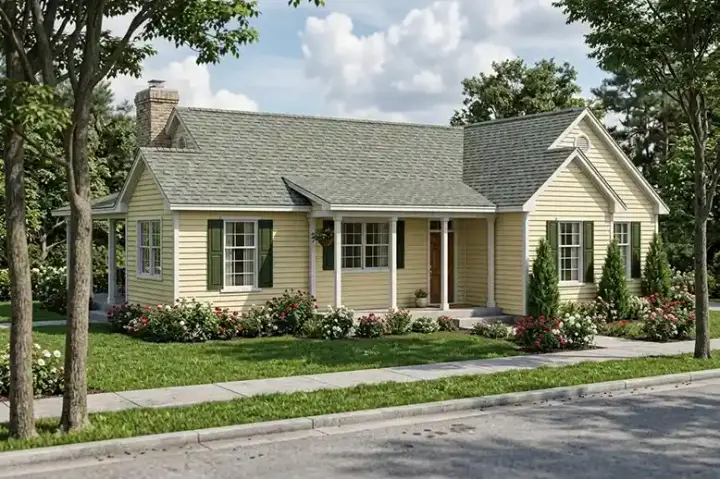 Traditional house plans 46-229 - front exterior, 1,540 sq ft, 3 bed, 2 bath house plans | Monster House Plans