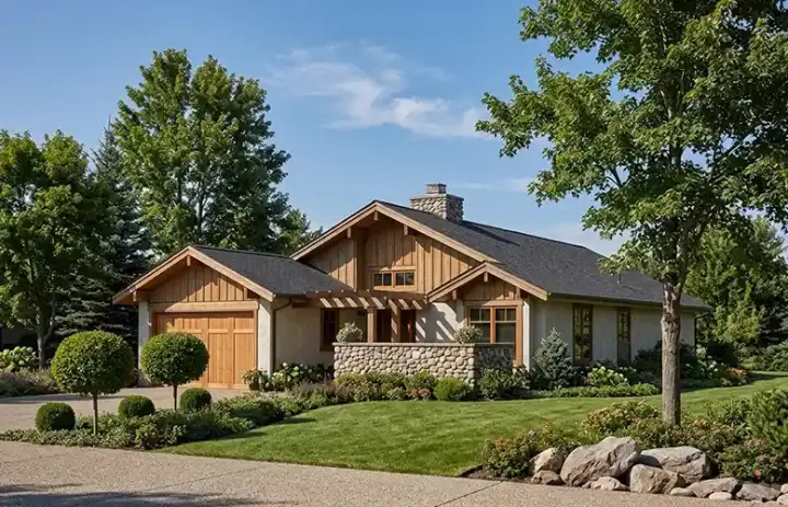 Contemporary house plans 46-238 - front exterior, 1,280 sq ft, 2 bed, 2 bath house plans | Monster House Plans