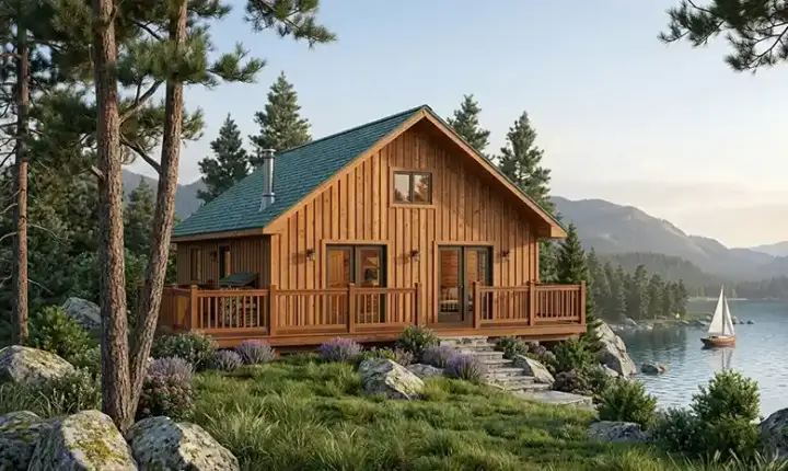 Mountain Rustic house plans 46-251 - front exterior, 1,255 sq ft, 2 bed, 1 bath house plans | Monster House Plans