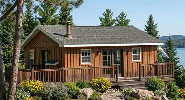 Mountain Rustic house plans 46-252 - front exterior, 728 sq ft, 2 bed, 1 bath house plans | Monster House Plans
