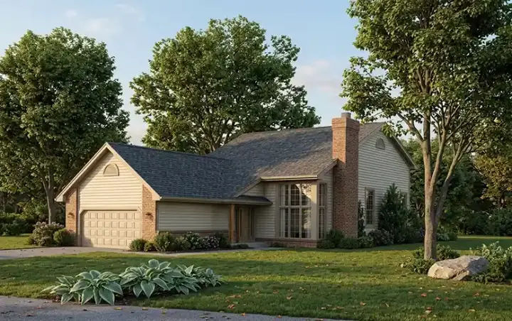 Contemporary house plans 46-266 - front exterior, 1,792 sq ft, 3 bed, 2 bath house plans | Monster House Plans
