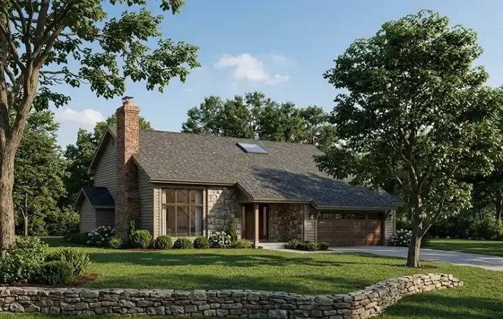 Contemporary house plans 46-267 - front exterior, 1,713 sq ft, 3 bed, 2 bath house plans | Monster House Plans