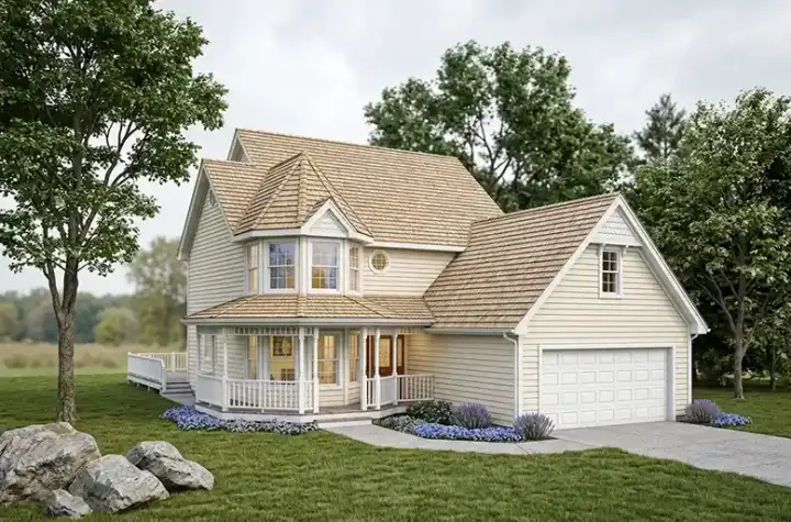 Victorian house plans 46-283 - front exterior, 2,001 sq ft, 3 bed, 2 bath house plans | Monster House Plans