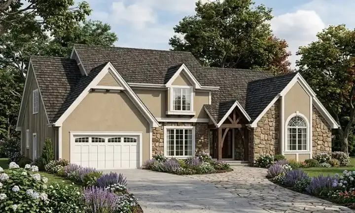 European house plans 46-284 - front exterior, 3,035 sq ft, 4 bed, 3 bath house plans | Monster House Plans