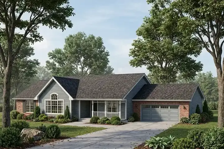 Traditional house plans 46-290 - front exterior, 1,737 sq ft, 3 bed, 2 bath house plans | Monster House Plans