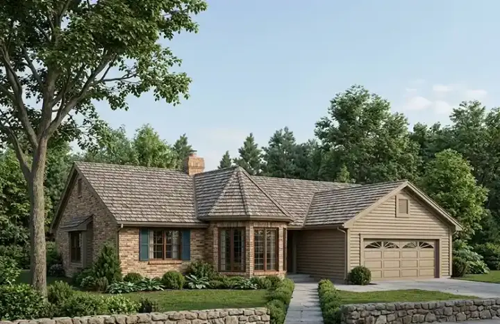 Traditional house plans 46-303 - front exterior, 1,488 sq ft, 3 bed, 2 bath house plans | Monster House Plans