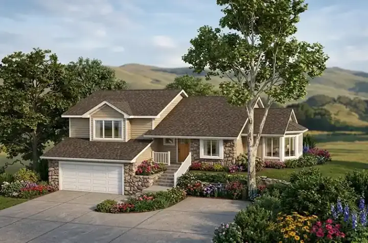 Traditional house plans 46-307 - front exterior, 1,774 sq ft, 3 bed, 2 bath house plans | Monster House Plans