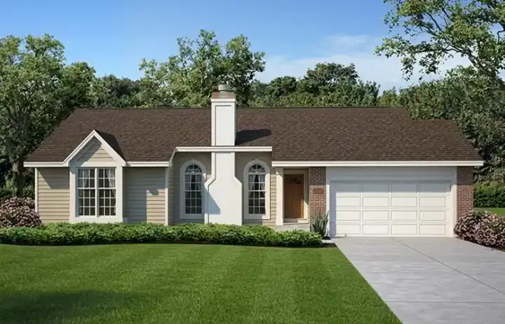 Traditional house plans 46-313 - front exterior, 1,359 sq ft, 3 bed, 2 bath house plans | Monster House Plans