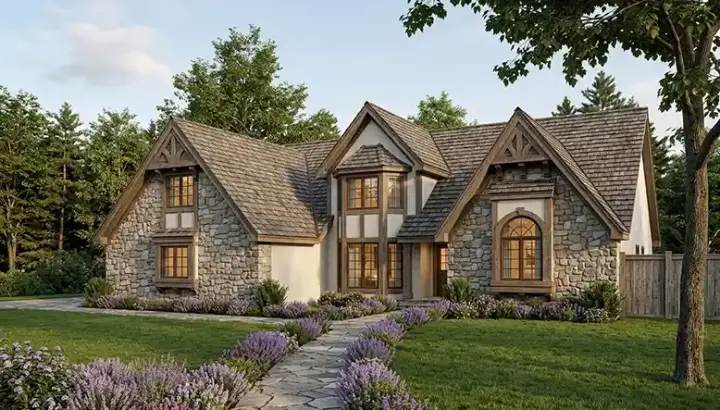 European house plans 46-325 - front exterior, 2,511 sq ft, 4 bed, 2 bath house plans | Monster House Plans