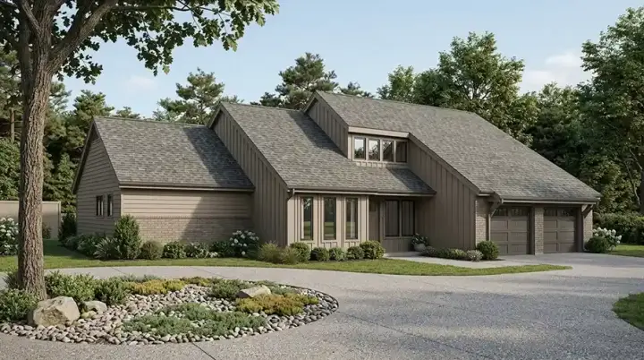 Contemporary house plans 46-326 - front exterior, 2,590 sq ft, 4 bed, 2 bath house plans | Monster House Plans