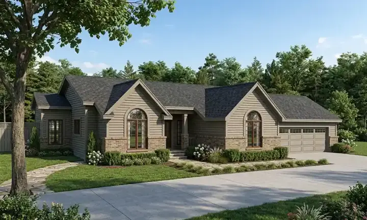 Traditional house plans 46-331 - front exterior, 1,592 sq ft, 3 bed, 2 bath house plans | Monster House Plans