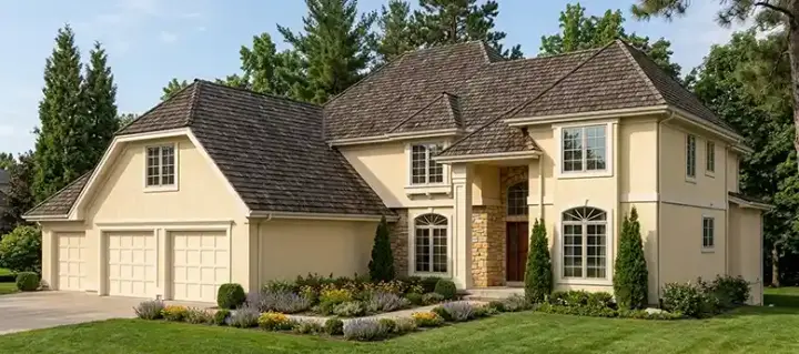 European house plans 46-342 - front exterior, 3,659 sq ft, 3 bed, 3 bath house plans | Monster House Plans