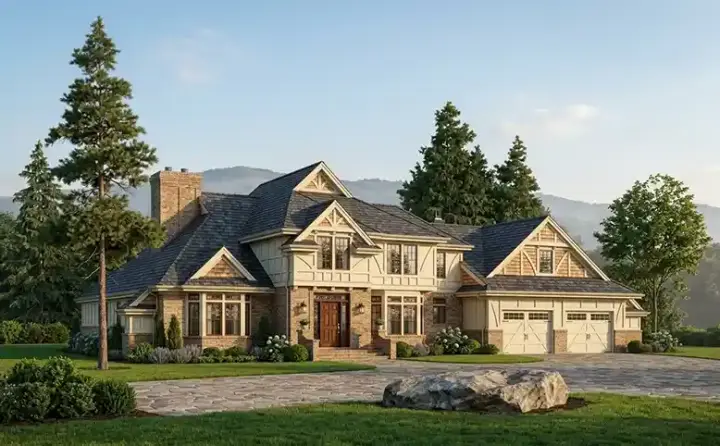 Tudor house plans 46-367 - front exterior, 2,838 sq ft, 3 bed, 2 bath house plans | Monster House Plans