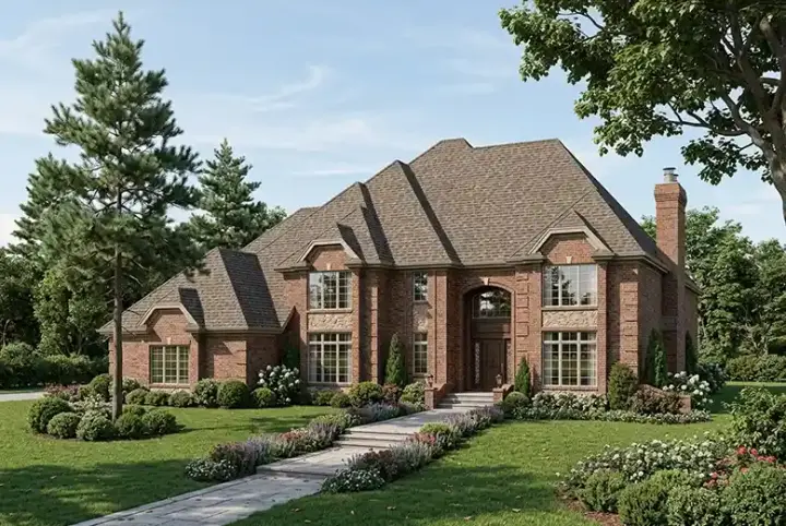 European house plans 46-372 - front exterior, 4,118 sq ft, 4 bed, 3 bath house plans | Monster House Plans