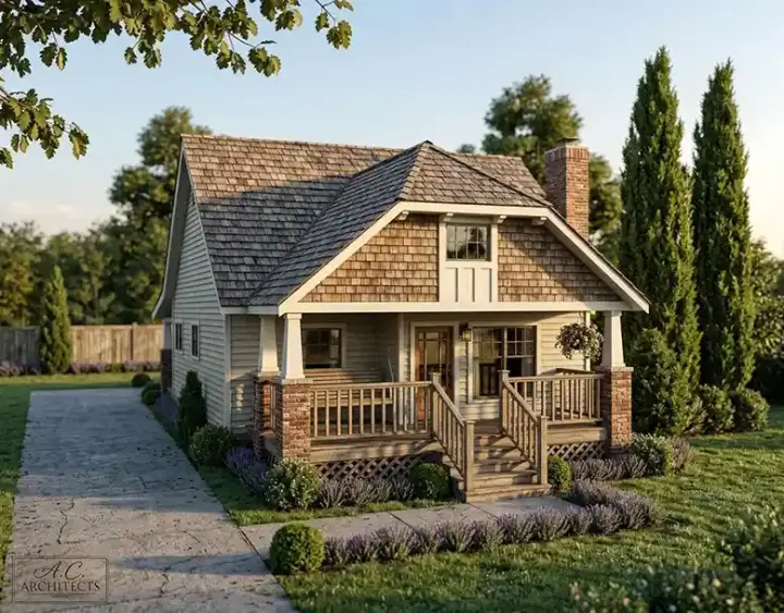 Cottage house plans 46-394 - front exterior, 964 sq ft, 2 bed, 2 bath house plans | Monster House Plans