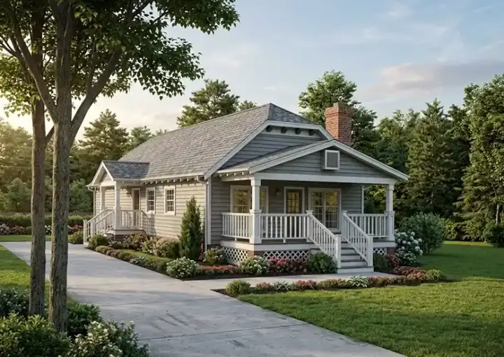 Country house plans 46-395 - front exterior, 1,174 sq ft, 3 bed, 2 bath house plans | Monster House Plans