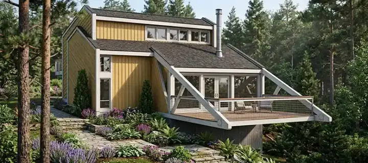 Contemporary house plans 46-426 - front exterior, 1,330 sq ft, 3 bed, 2 bath house plans | Monster House Plans