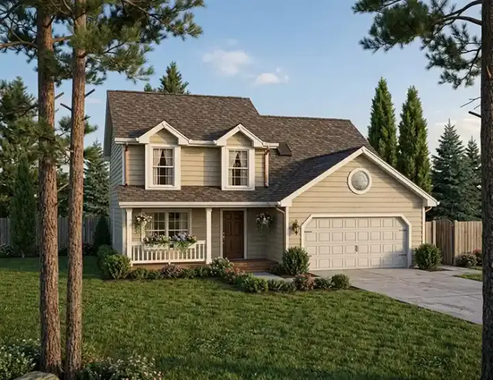 Traditional house plans 46-440 - front exterior, 1,505 sq ft, 4 bed, 2 bath house plans | Monster House Plans