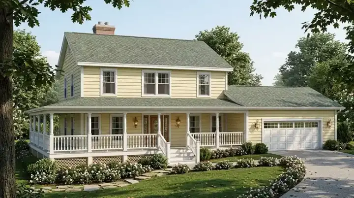 Country house plans 46-442 - front exterior, 1,978 sq ft, 3 bed, 2 bath house plans | Monster House Plans