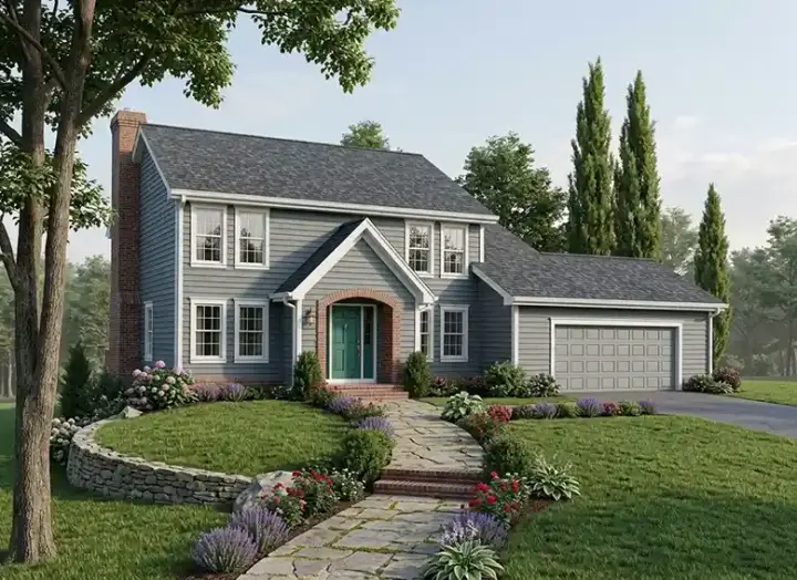 Colonial house plans 46-452 - front exterior, 2,042 sq ft, 4 bed, 2 bath house plans | Monster House Plans
