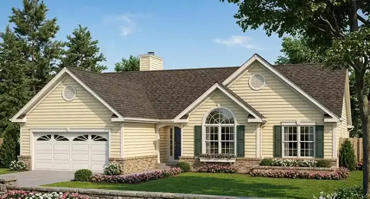 Traditional house plans 46-499 - front exterior, 1,636 sq ft, 3 bed, 2 bath house plans | Monster House Plans